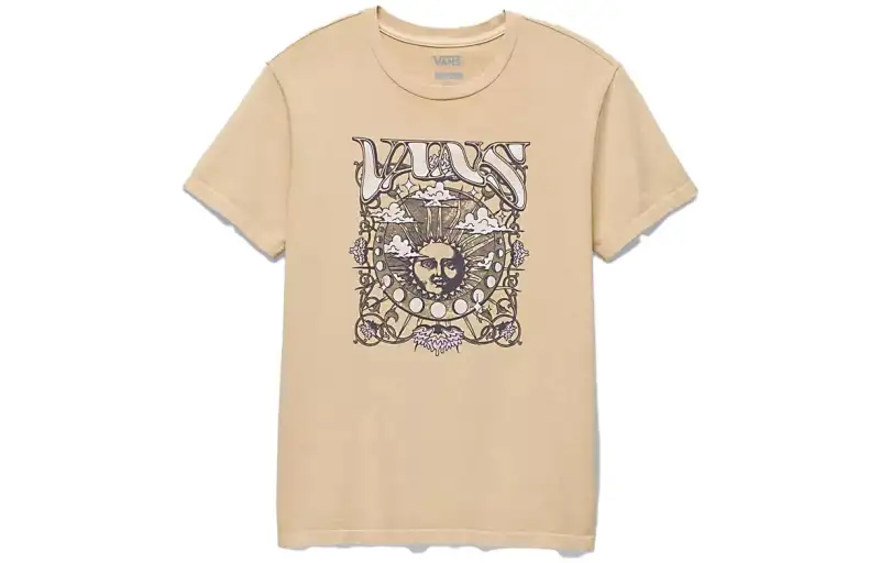 Vans T Shirts Women's Taupe Crew Neck Moderate Straight Fit