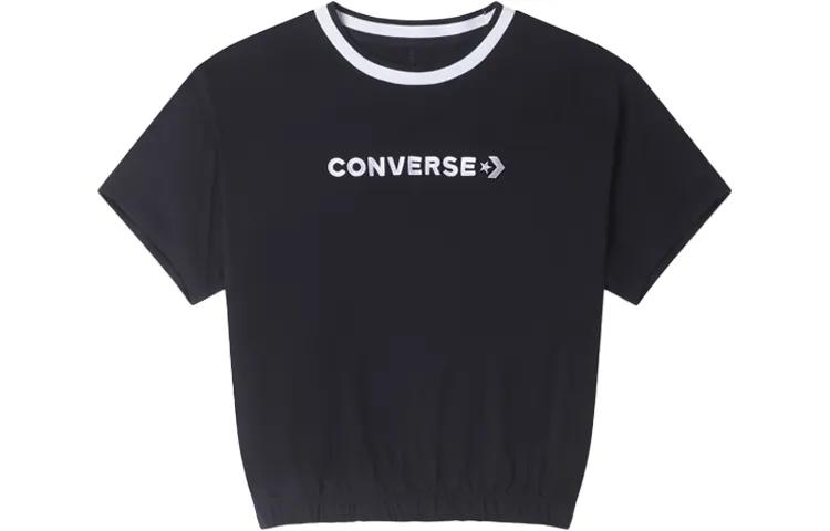Converse Crop Tops Women's Black Crew Neck Moderate