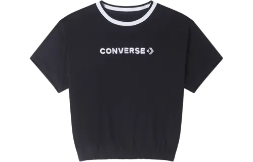 Converse Crop Tops Women's Black Crew Neck Moderate