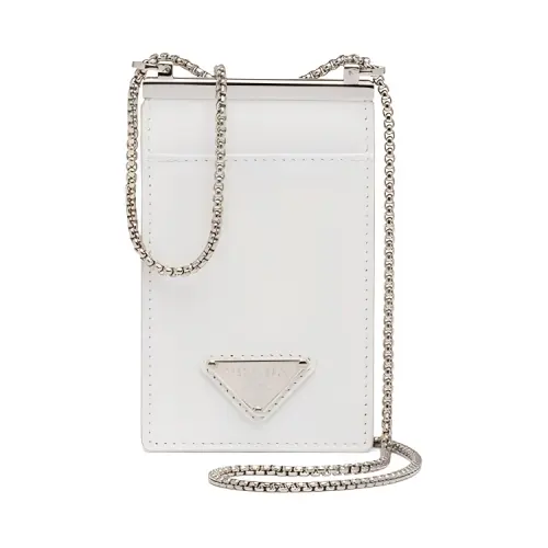 PRADA Leather Square Card Holder, Crossbody Card Holder Mini Women's White