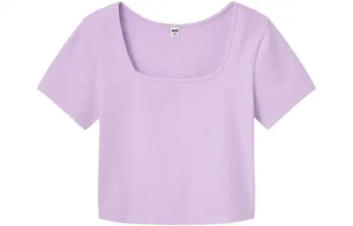 UNIQLO Crop Tops Women's Light Purple Square Collar Moderate
