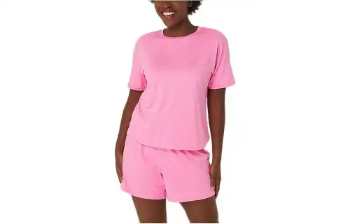 ASICS T Shirts Women's Pink Crew Neck Moderate Straight Fit