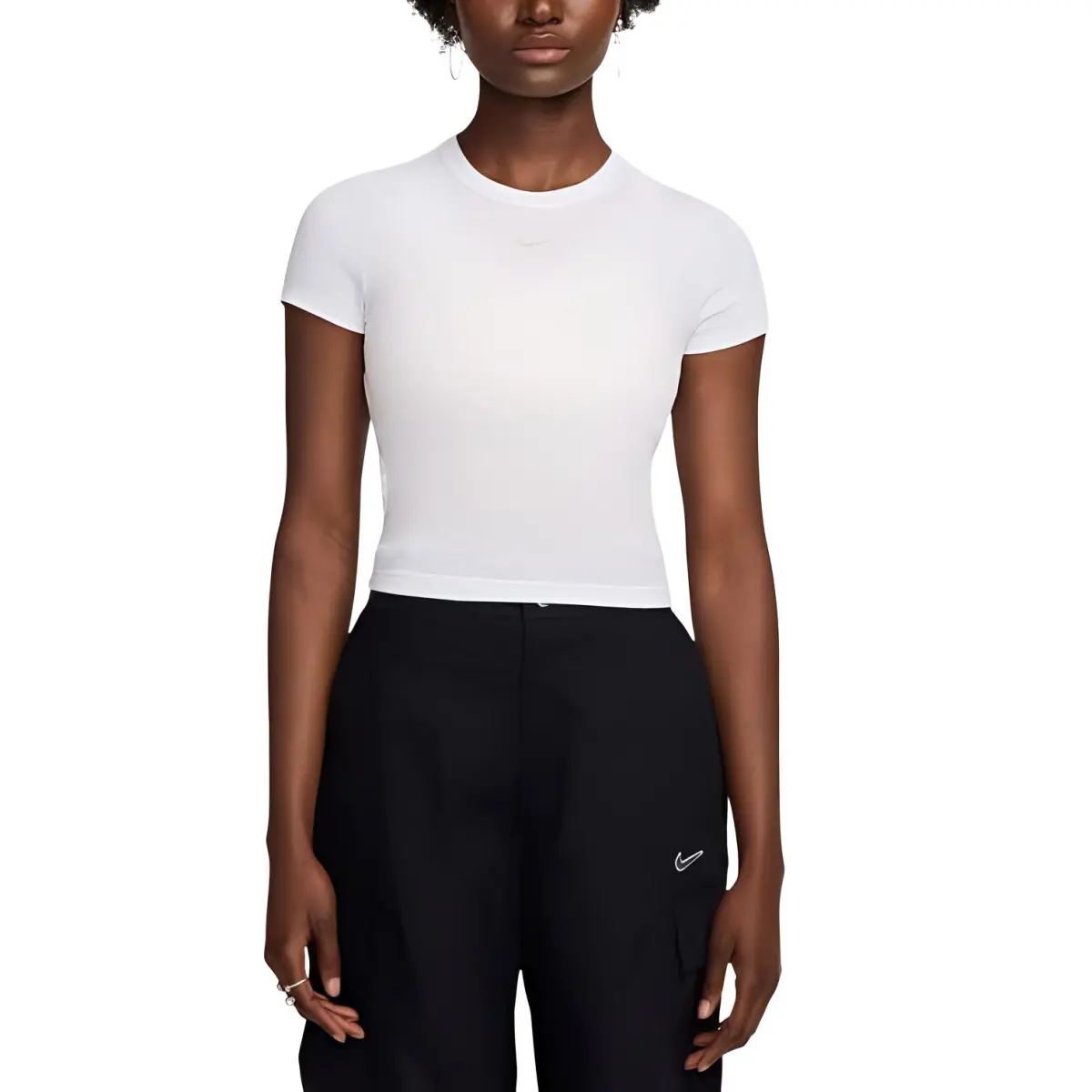 Nike T-Shirts Women's White Crew Neck Moderate Nipped-in Waist