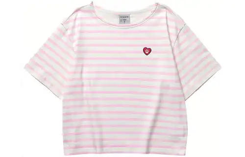 Skechers T Shirts Women's Light Purple Pink Marshmallow White Stripes Crew Neck Moderate Other