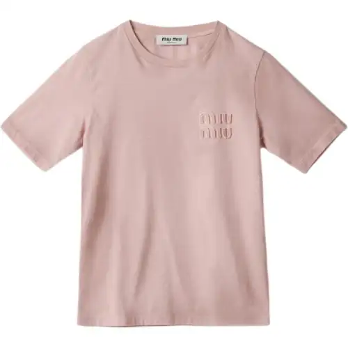 MIU MIU T Shirts Women's Pink Crew Neck Moderate Straight Fit