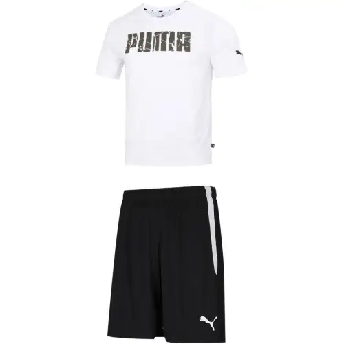 PUMA Casual Sportswear Men's Set White Top+Black Shorts Crew Neck Moderate
