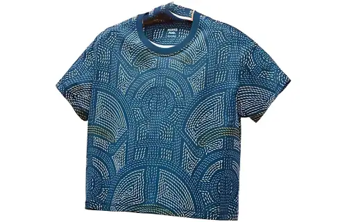 HERMES T Shirts Women's Turquoise Stand Collar Moderate Straight Fit