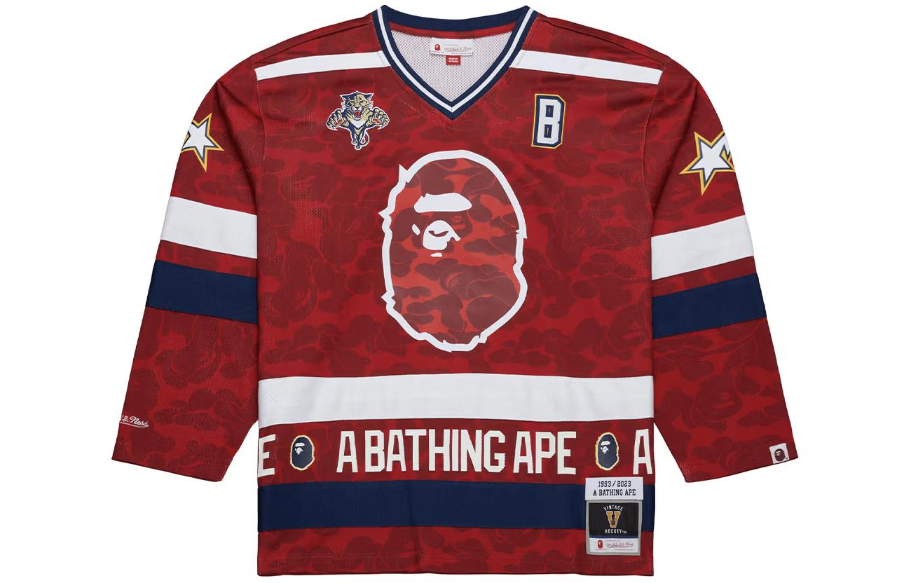 Bape X Mitchell & Ness Nhl Florida Panthers Mesh Hockey Jersey L/S Tee