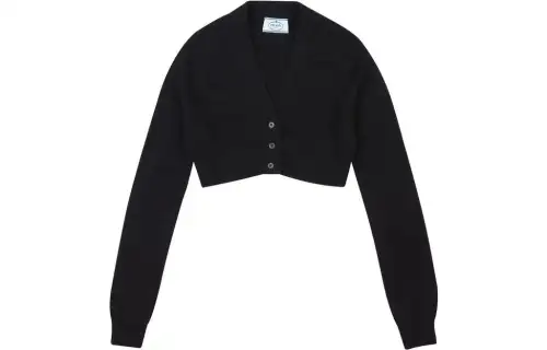 PRADA Sweaters Women's Black V Neck Moderate Cardigan