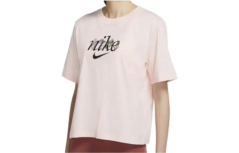 Nike T Shirts Women's Pink Crew Neck Moderate Straight Fit