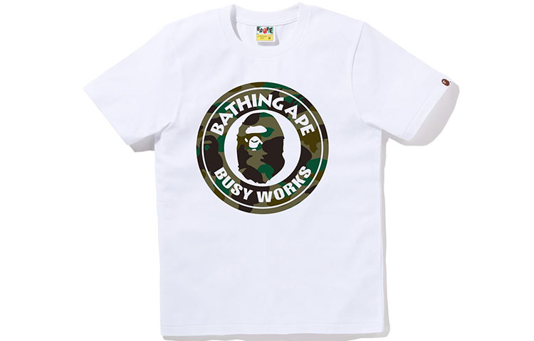 Женская футболка A BATHING APE с круглым логотипом (белая) — Черно-зеленый — фото 3