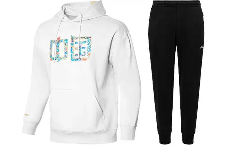 Li Ning Sweatshirt Set Unisex Standard White+Black