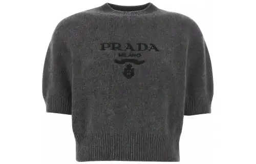 PRADA Logo-intarsia Cropped Wool Jumper