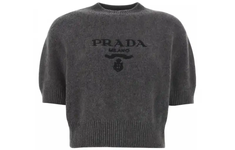 PRADA Logo-intarsia Cropped Wool Jumper
