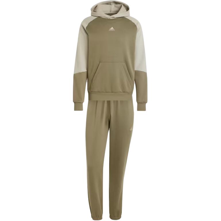 Adidas COLORBLOCK SPORTSWEAR FLEECE COLORBLOCK TRACK SUIT Sweatshirt Set Men's Olive