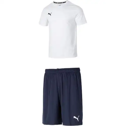 PUMA Casual Sportswear Men's Set White Top+Navy Blue Shorts Crew Neck Moderate
