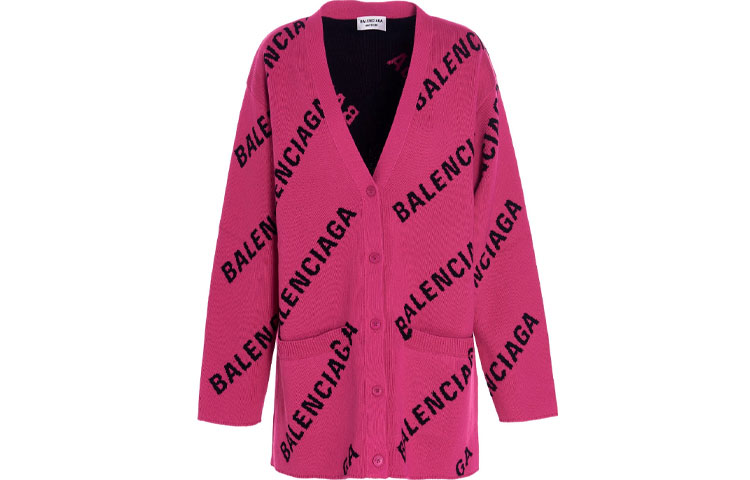 Balenciaga Allover Logo Cardigan 'Pink/Black'