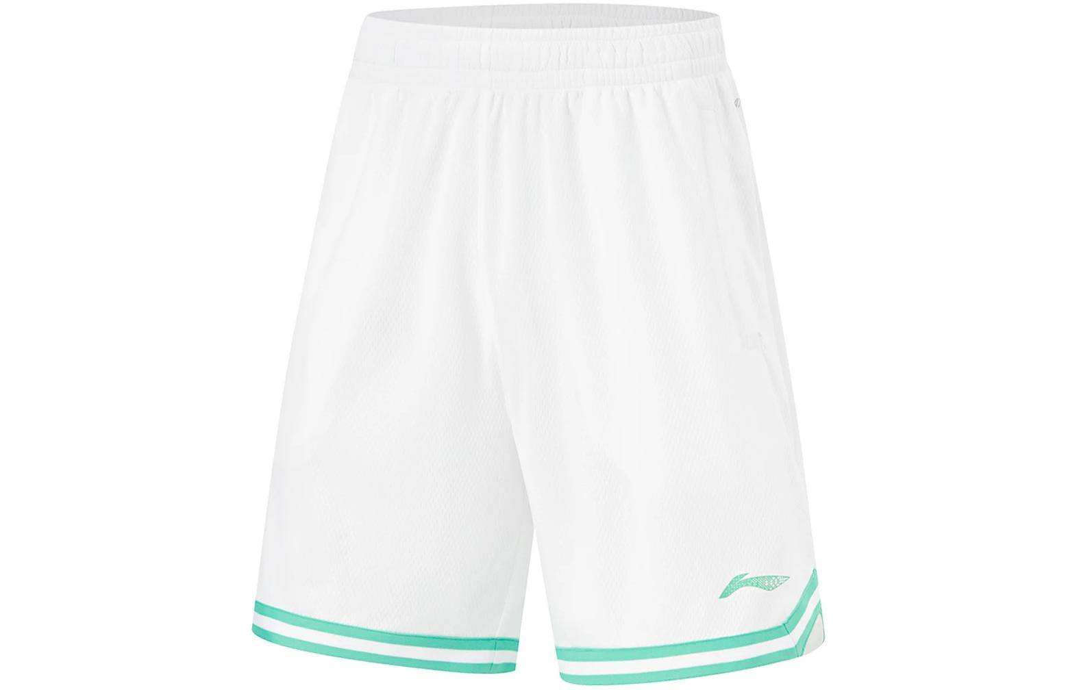 LiNing Li Ning CBA series striped color matching mid-rise straight basketball pants men's standard white
