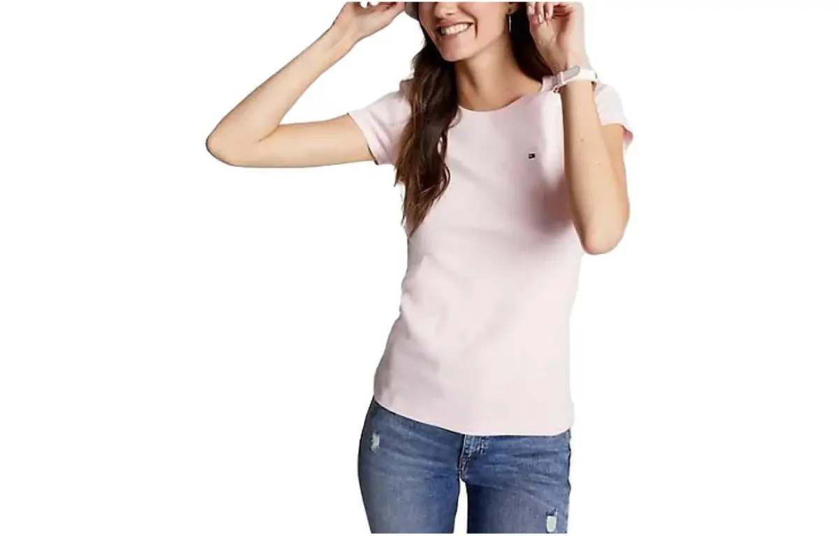 Tommy Hilfiger FW23 Essential Favorite Crewneck T Shirt T Shirts T Shirt Women's Pink