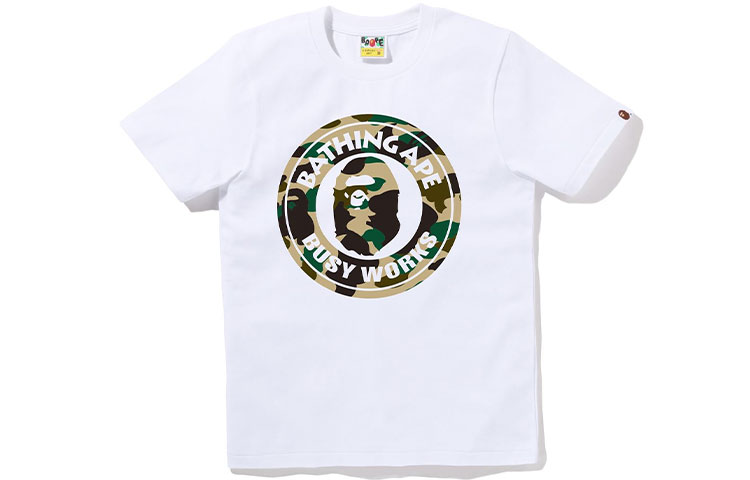 Женская футболка A BATHING APE с круглым логотипом (белая) — Черно-зеленый — фото 4