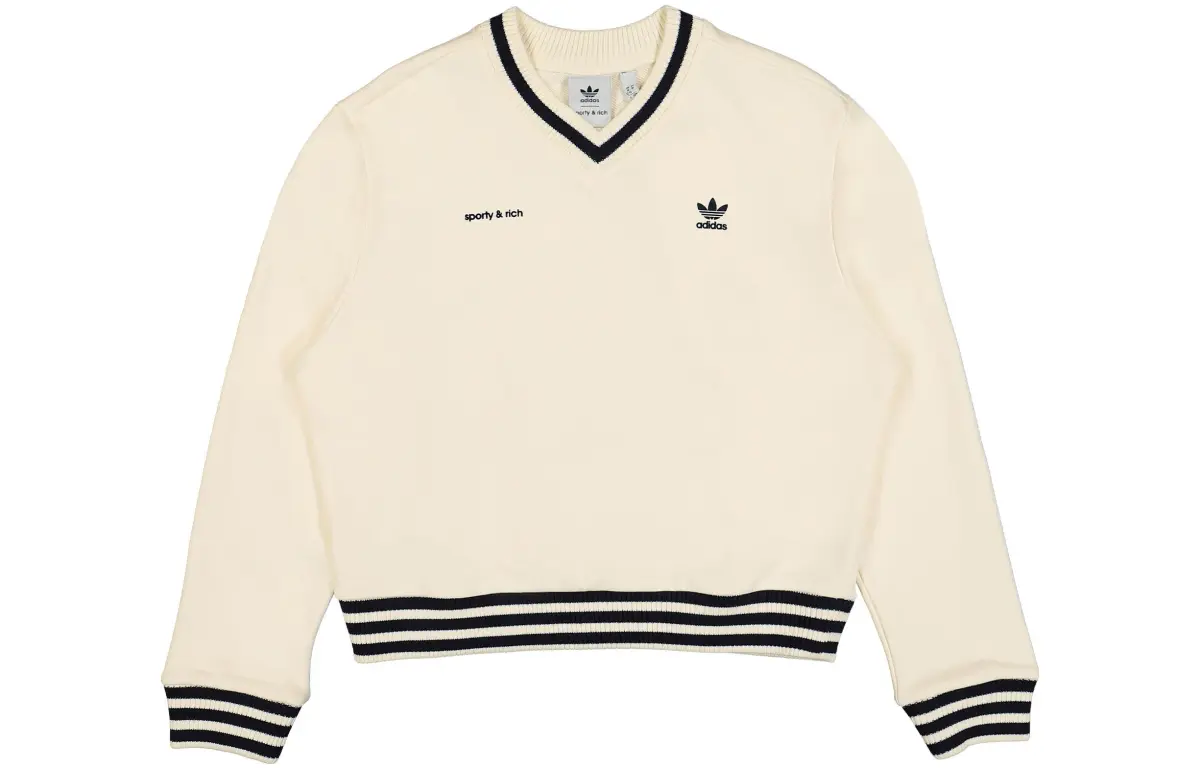Adidas Originals X Sporty & Rich V Neck Sweatshirt Cream/Navy