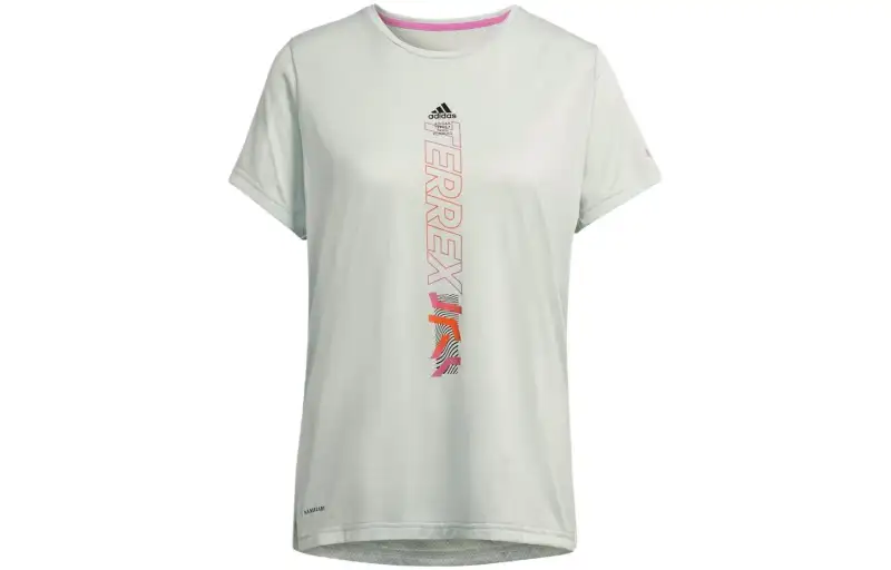 Adidas T Shirts Women's Linen Green Crew Neck Moderate Straight Fit