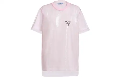 PRADA T Shirts Women's Pink Crew Neck Moderate Straight Fit