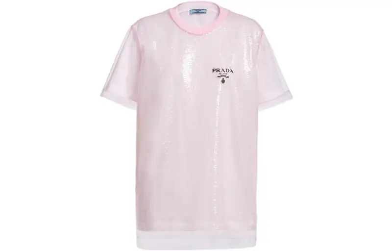 PRADA T Shirts Women's Pink Crew Neck Moderate Straight Fit