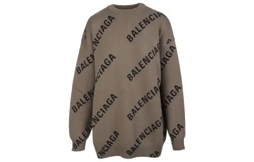 Balenciaga Logo Intarsia Oversize Crewneck Women'ss Sweater Light Brown