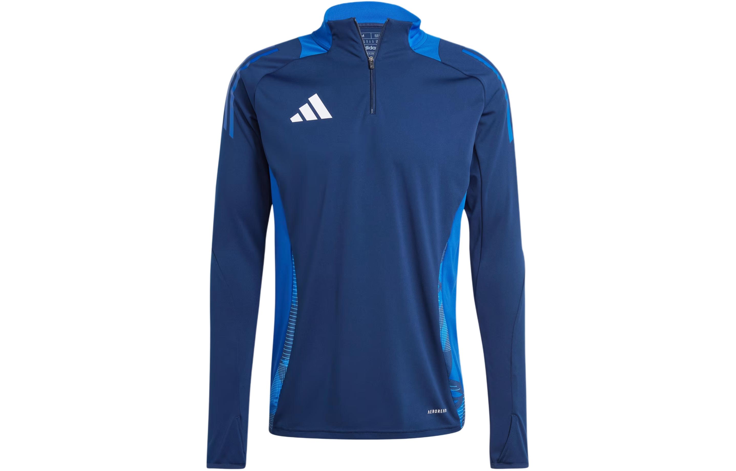Adidas Tiro 24 Competition Training Top Color Block Half-Zip Stand Collar Long Sleeve Football Jersey Men's Navy Blue