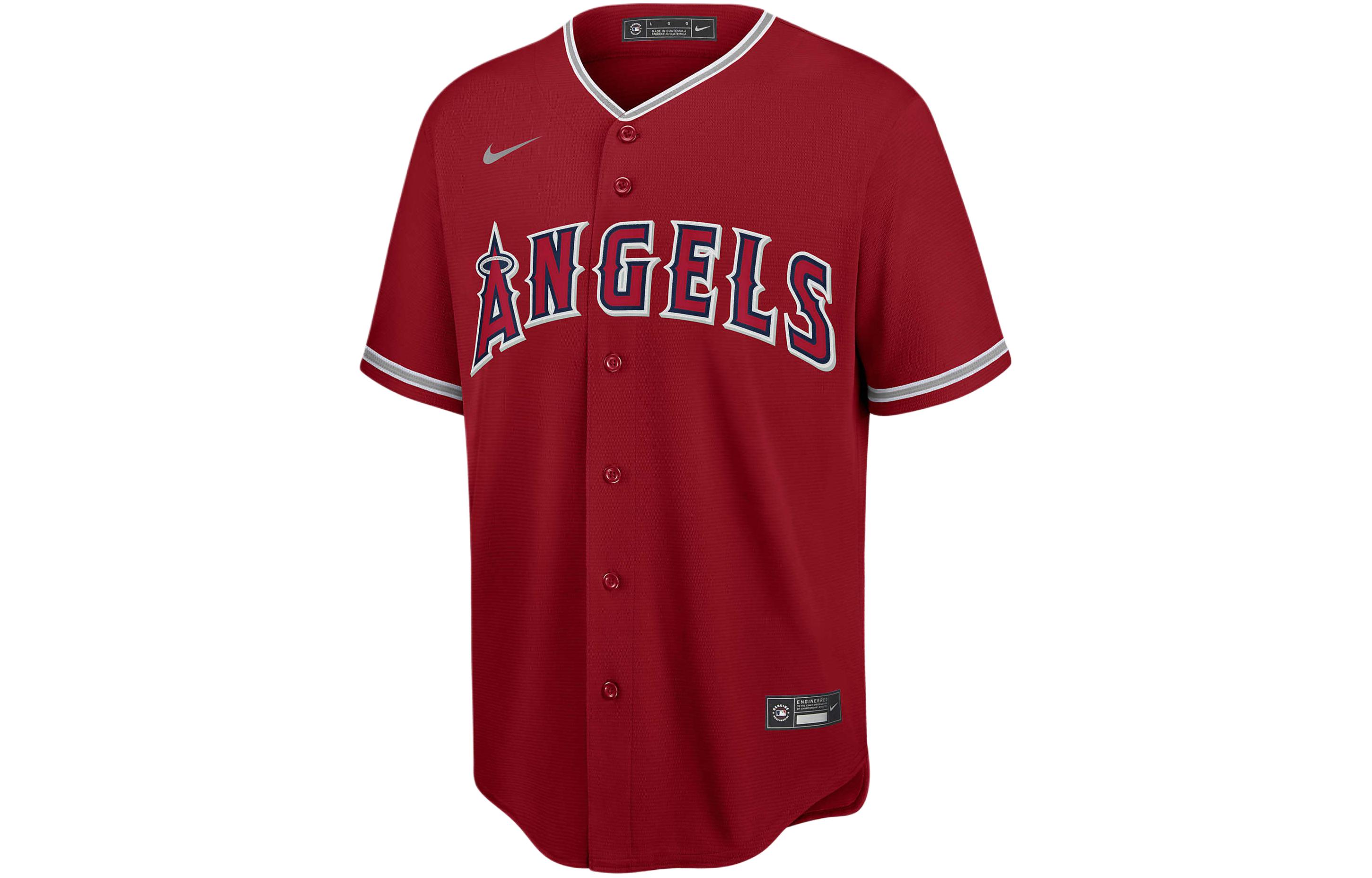 Nike Men's Replica Baseball Jersey Los Angeles Angels Letter Print Design Casual V-Neck Short Sleeve Jersey Men's Red