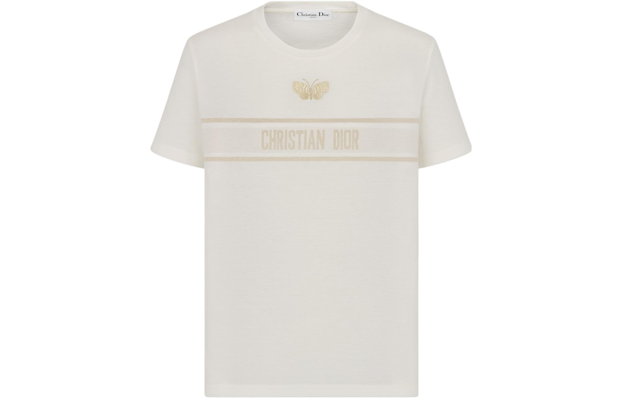 DIOR T Shirts Women's White Crew Neck Moderate Straight Fit