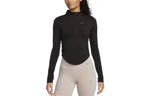 Nike T Shirts Women's Black Stand Collar Moderate Straight Fit