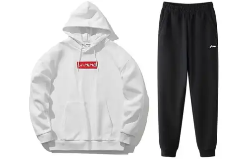 Li Ning Sweatshirt Sets Unisex White+Black Hooded Thickened
