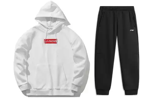 Li Ning Fitness Series Letter Logo Print Fleece Lined Thermal Sweatshirt Set Unisex