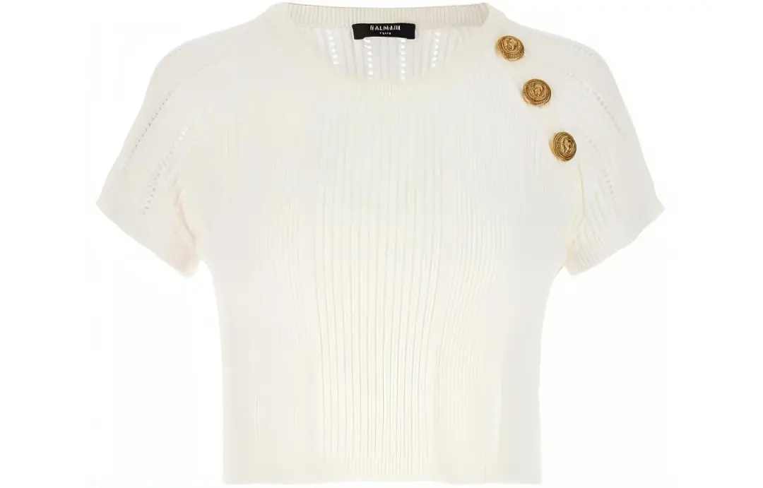 BALMAIN Buttoned Cropped Knit Top