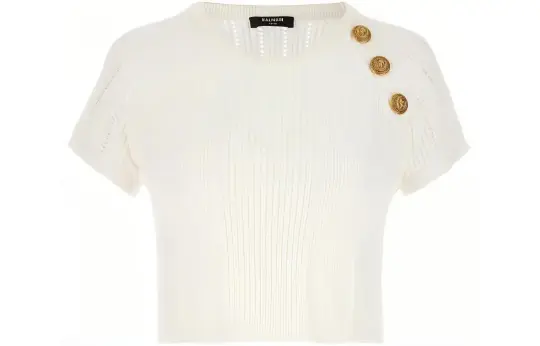 BALMAIN Buttoned Cropped Knit Top