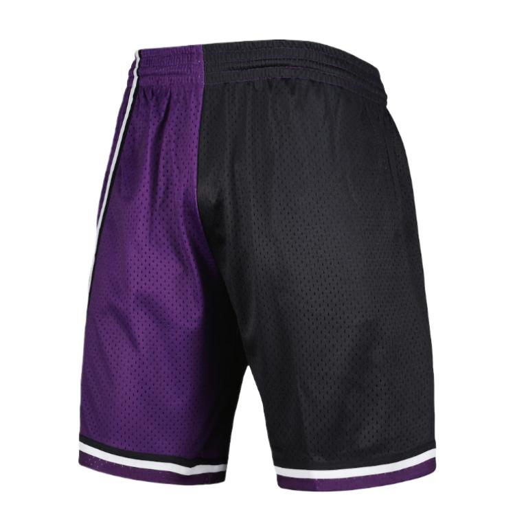 NBA X Mitchell & Ness joint model Sacramento Kings color-blocked elastic three-point sports shorts men's black/purple