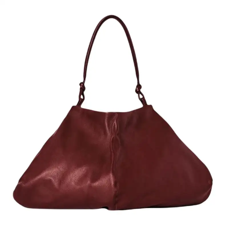 THE ROW Lambskin Crescent Bag, One Shoulder Handbag Women's Burgundy Red