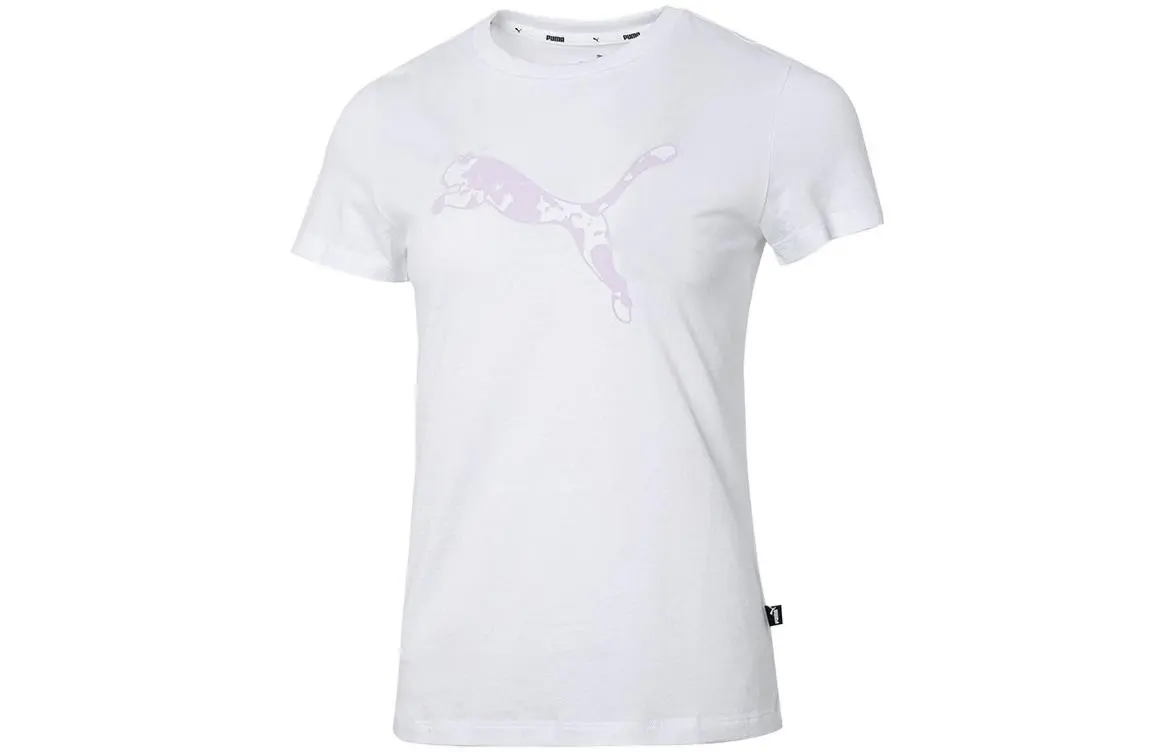 PUMA Basic T-Shirts Women's White Crew Neck Moderate Straight Fit