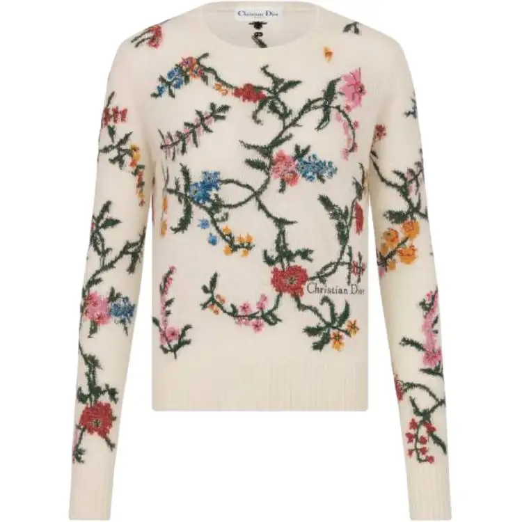 DIOR Sweaters Women's Ecru Crew Neck Moderate Other