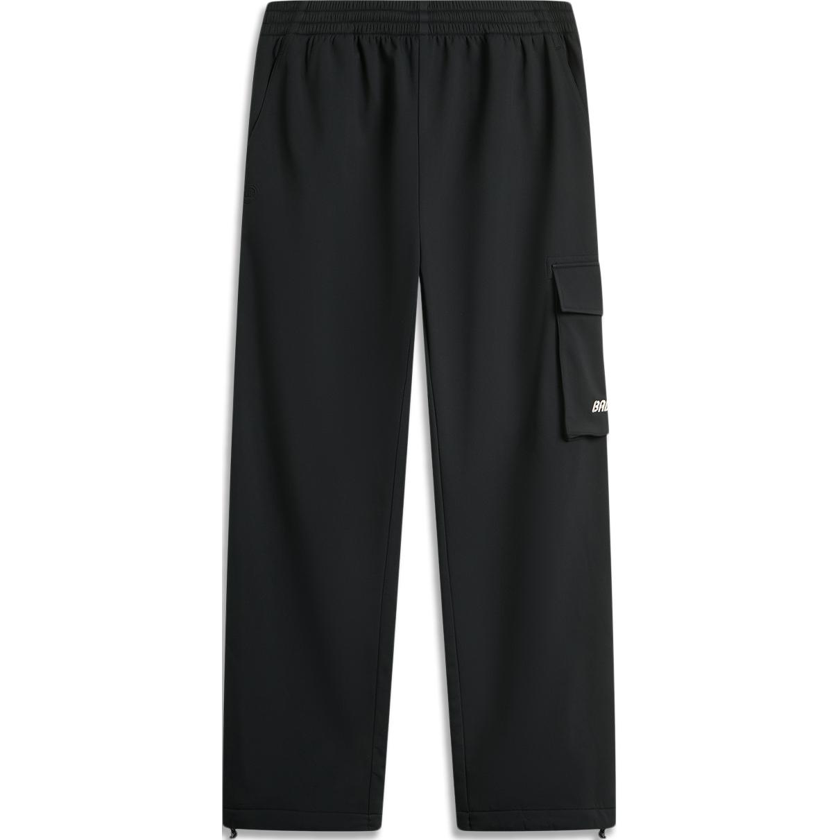 Li Ning BADFIVE Comfortable Casual Minimalist Style Loose Fit Lace Up Versatile Fleece Lined Sports Pants Men’s Black