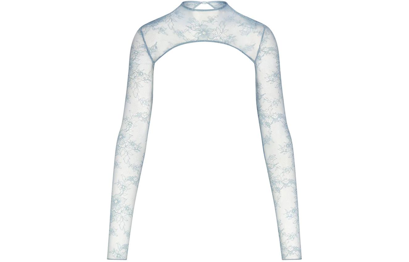 SKIMS Ultra Fine Lace Shrug transparent lace turtleneck long -sleeved long -sleeved short -sleeved shirt female Denim/denim cloth