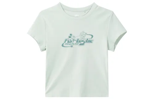 UNIQLO X Disney Co Brand T Shirts Women's Light Green Crew Neck Moderate Straight Fit