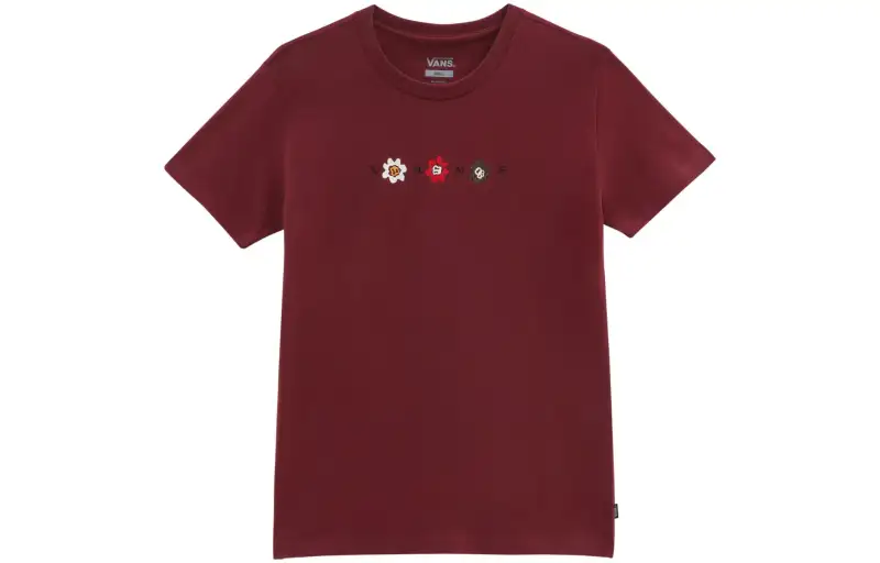 Vans T Shirts Women's Burgundy Crew Neck Moderate Straight Fit
