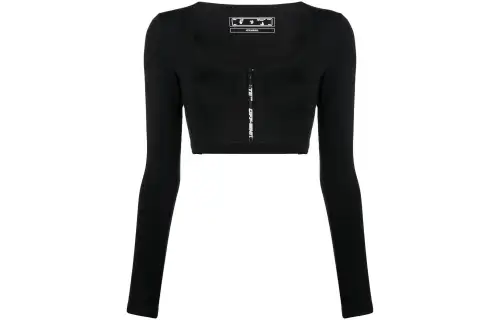 OFF WHITE Crop Tops Women's Black Crew Neck Moderate