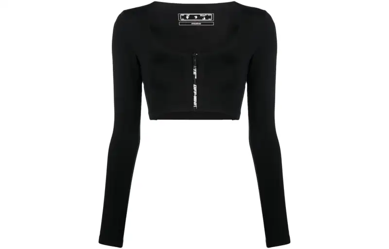 OFF WHITE Crop Tops Women's Black Crew Neck Moderate