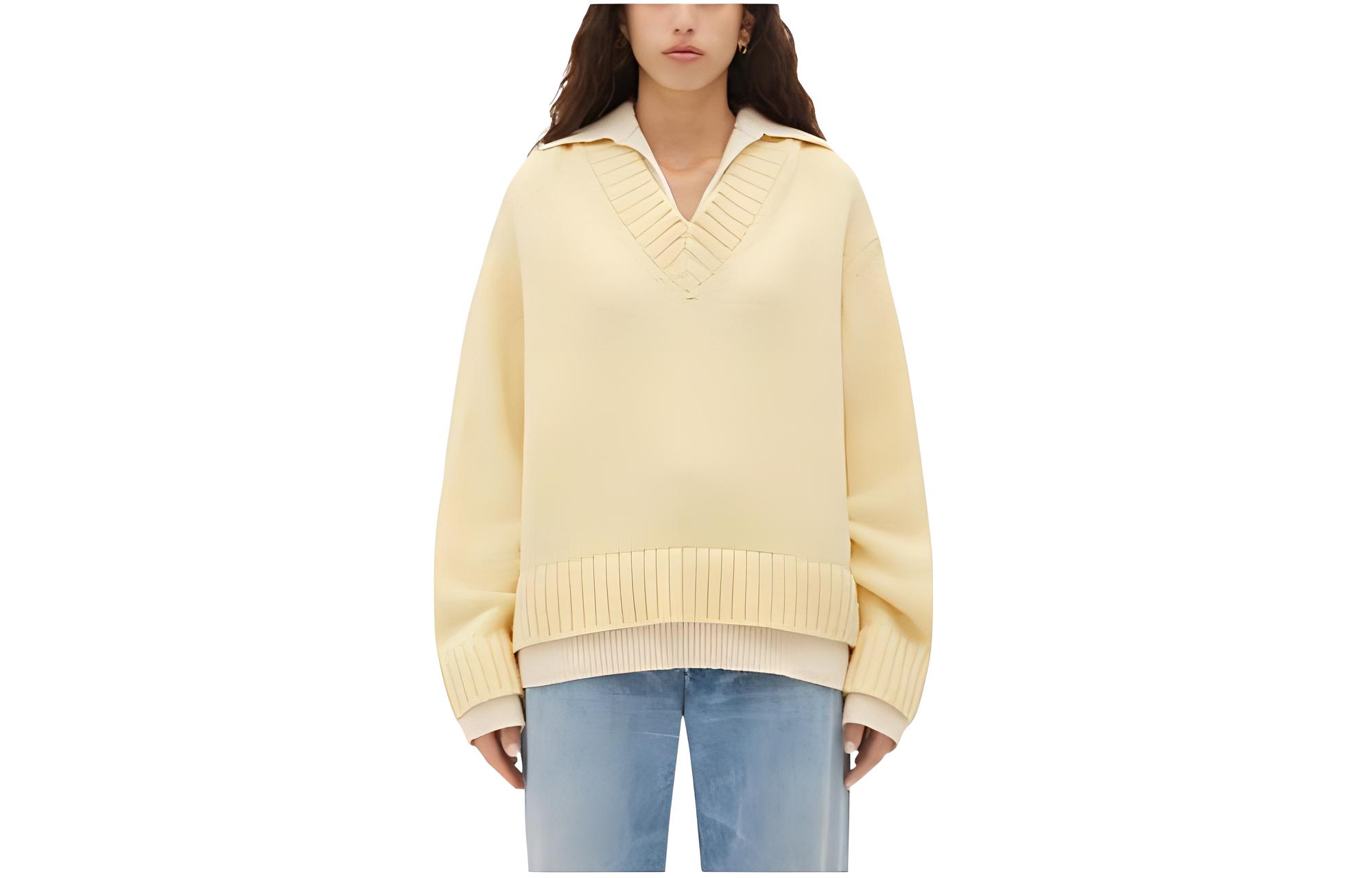 Женский свитер Bottega Bottega Veneta Double Layer Effect Wool Sweater V (желтый)