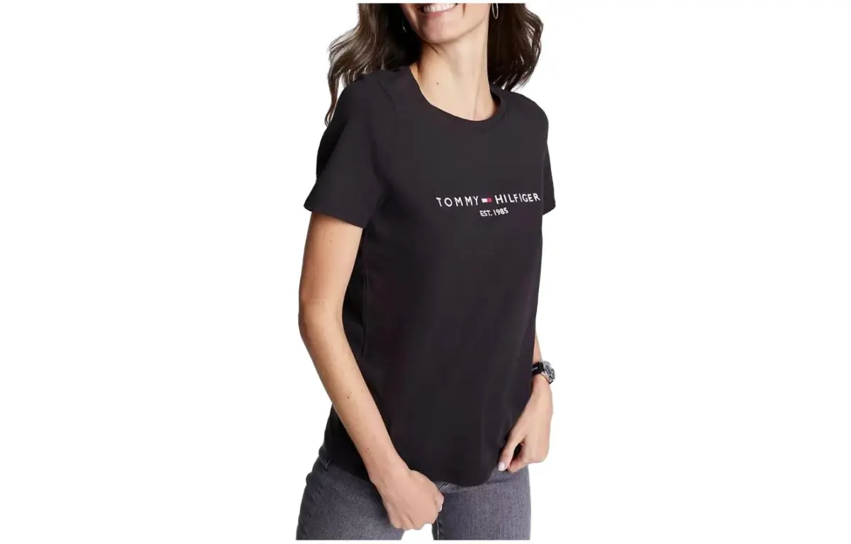 Tommy Hilfiger FW23 Embroidered Logo T Shirt T Shirt Women's Black