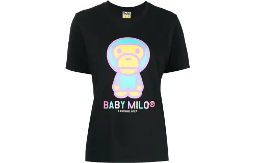 A BATHING APE T Shirts Women's Black Crew Neck Moderate Straight Fit